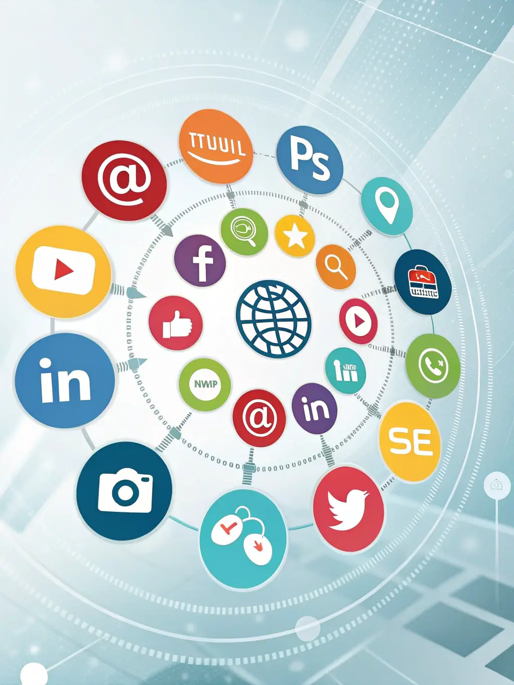 A visually appealing graphic illustrating the integration of various digital marketing channels, such as SEO, social media, and content marketing, working together seamlessly.